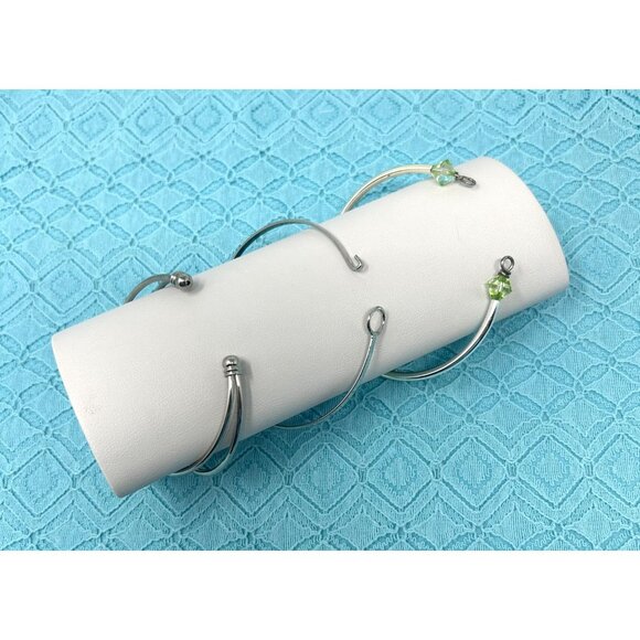 3 Silver-Tone Bangle Bracelets‎ With Blue Purple & Green Beads - Picture 2 of 7